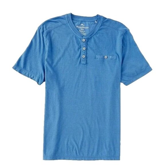 Tommy Bahama Men’s Medium Dutch Blue Schooner Stripe Short Sleeve Henley Tee - Picture 2 of 6